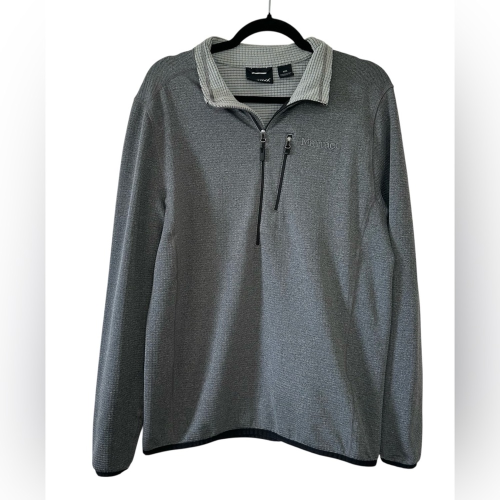 Marmot Men's Charcoal Gray Fleece Grid 1/2 Zip Winter Sweater- Size Medium